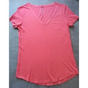 Gap Coral Pink V-neck Basic Cotton T-shirt Front Patch Pocket Size XS Classic